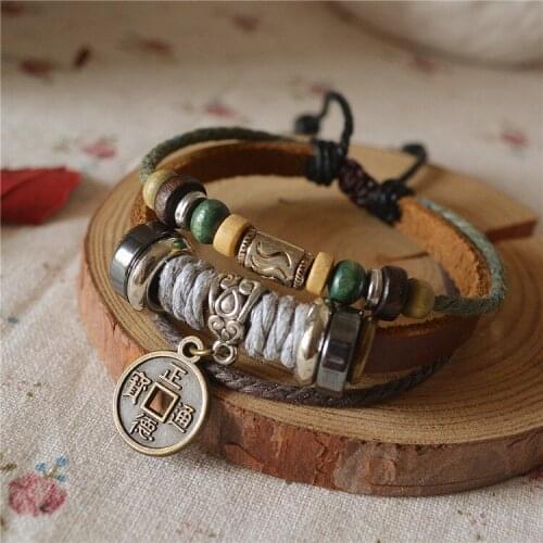 Retro Multi-Layer Bracelet Hand-Made Braided Rope Adjustable Length Bangle For Woman Chinese Ethnic Style Jewelry