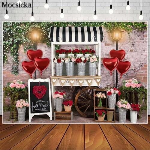 Mocsick Valentines Day Cake Smash Photgraphy Backdrops Red Balloon Rose Garden Photographic Studio Photo Background Decor Prop