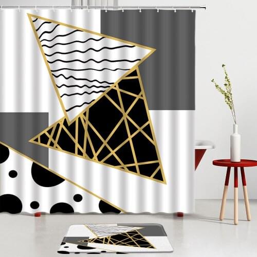 Rhombus Geometry Shower Curtains Set Black And White Pattern Bath Mat Bathroom Entrance Door Mats Room Decoration Carpet