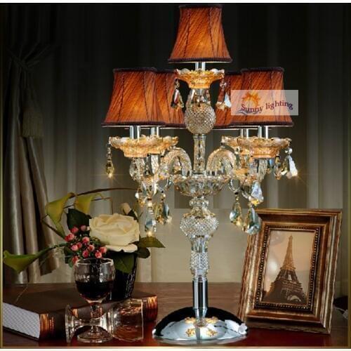 5 arms Led candelabra crystal desk Lamp for bar Kitchen antique glass table lamp with lampshade large bedroom hall table light