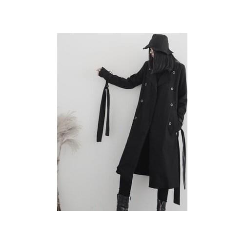 The new style dark department small public design feeling brief in the long paragraph ribbon windbreaker female coat