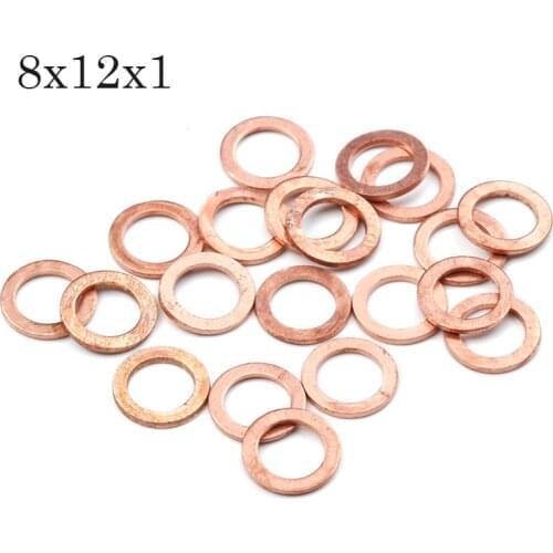 20PCS Solid Copper Washer 8*12*1mm Flat Ring Gasket Sump Plug Oil Seal Fittings Washers Fastener Hardware Parts Copper Washers