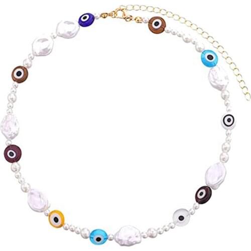 Freshwater Pearls Assorted Mixed Charms Eye Bead Shell Gossip Resin Square Dice Beaded Choker Necklaces Women Party Jewelry