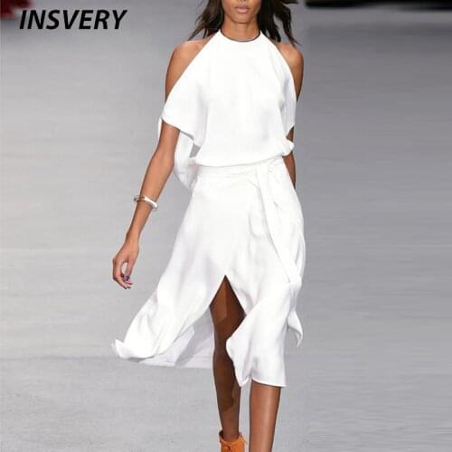 New Dresses For Women O Neck Off Shoulder Party Dress Women Solid Split Office Lady Summer Dress Boho Casual Wear 2021