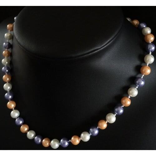 Multicolor round simulated-pearl 10mm rainbow shell charming beads diy woman clasp choker necklace jewelry making 18 inch MY2023