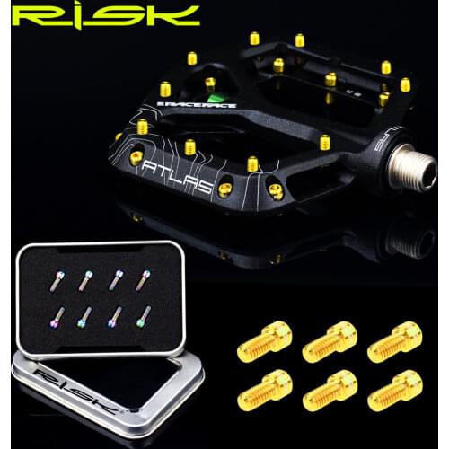RISK M4x8mm Anti-slip Pedal Fixing Bolts Screws 8pcs/box Titanium Alloy Road Mountain Road Bike Bicycle For DH/XC/AM