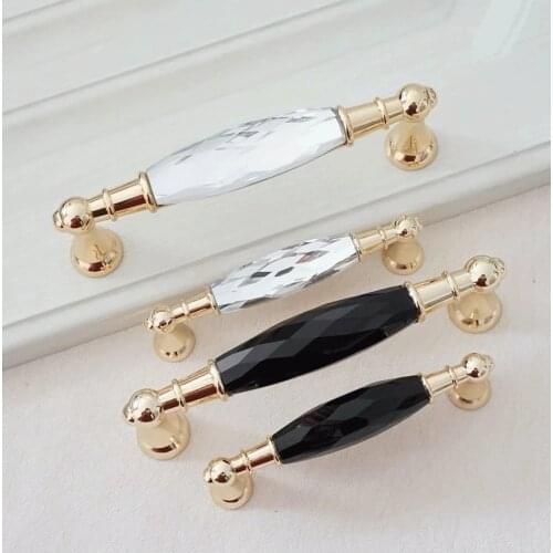 3.78 "5"Crystal Kitchen Cupboard Handles Dresser Drawer Knobs Gold Zinc Alloy Wardrobe Cabinet Handle Door Pulls Handle 96 128mm
