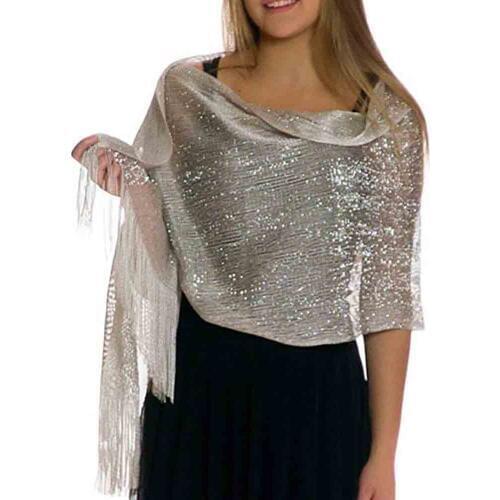 Shawl Wrap Fringe Scarf for Women Party Dress Sheer Glitter Sparkle Scarves Gatsby Wedding Bride Bridemaid Formal Evening
