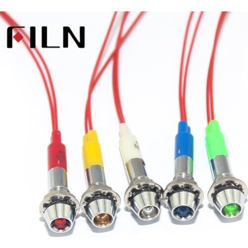 6mm panel lamp red yellow blue green white 12v 220v 24v led warning metal indicator light with 20cm cable