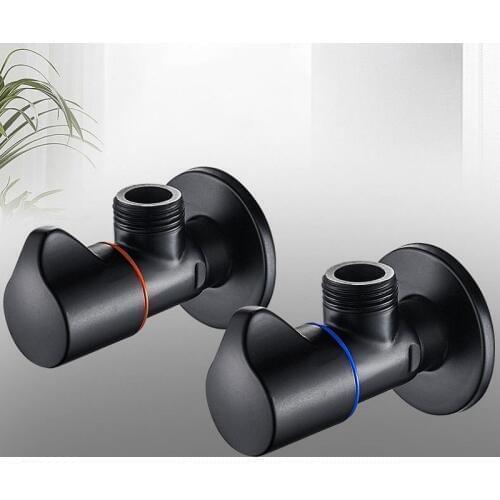 Angle Valve Copper Black Bathroom Filling Valves Toilet Cold and Hot Water Stop Valve Deck Mounted for Kitchen Bath Toilet Sink