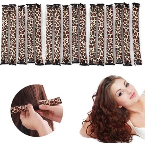 Heatless Magic Curlers Soft Sleep Foam Pillow Hair Rollers easy to use Sponge Leopard Print Hair Rollers with Button