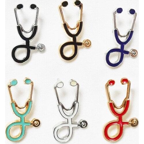 Doctors Nurses Gold Sliver Mini Stethoscope Brooches Pins Jackets Coat Lapel Pin Bag Button Collar Badges Gifts Medical Jewelry