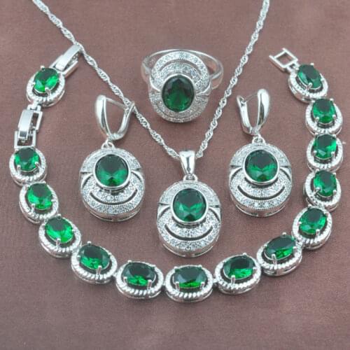 Natural Australia Crystal Womens Silver Color Wedding Jewelry Sets Bracelet Necklace Pendant Earrings Ring Russian Style YZ098