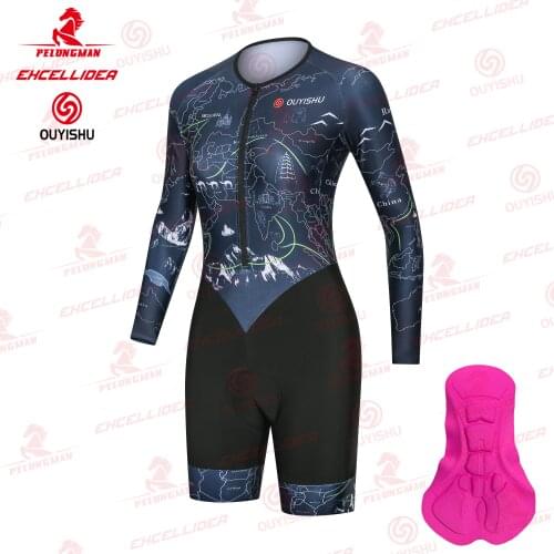 EXCELLIDEA Deep Blue Color Map Pattern Cycling Jumpsuit Women Cycling Skinsuit