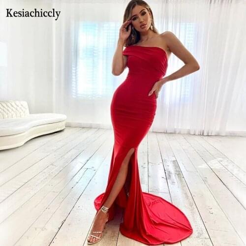 Kesiachiccly Strapless Split Sexy Long Dress Women One Shoulder Pleated Summer Maxi Dress Backless Club Party Dress Vestidos