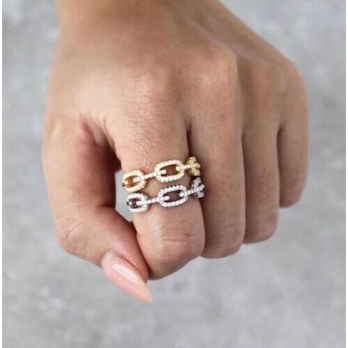 Timeless Wonder Crystal AAA Zirconia Chained Rings Women Jewelry Punk Trendy Gothic Designer Statement Top Ins Kpop Gift 2338