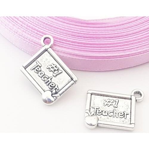 10pcs Silver Color Theachers Day Alloy Charms Best Teacher Message Charms Pendant Jewelry Making