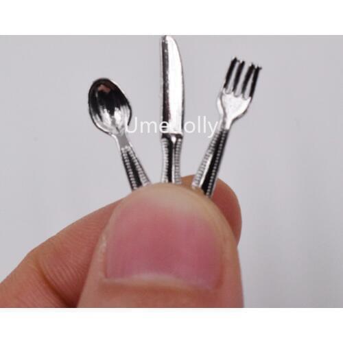 12pcs 1/12 Dollhouse Miniature Spoon Knife Fork Set Pretend Play Kitchen Tableware Fit OB11 Accessories Toy
