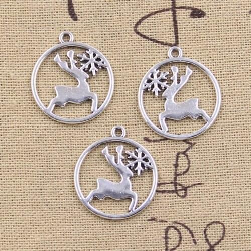 12pcs Charms Christmas Deer Snow Snowflake 25x22mm Antique Silver Color Pendants Making DIY Handmade Tibetan Finding Jewelry