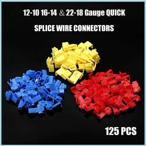 125 Pack All Sizes Quick Splice Tap Wire Connectors 12-10 16-14 22-18 Gauge