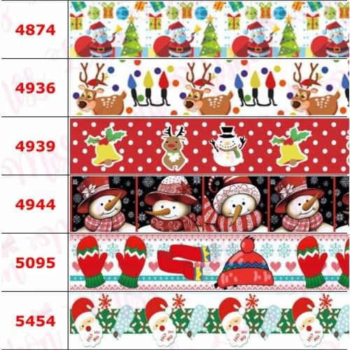 16mm-75mm Christmas Series Party Decor Printed Grosgrain/Foe Ribbon Geometric Cartooon Snowman DIY Hair Bands 50yards/roll