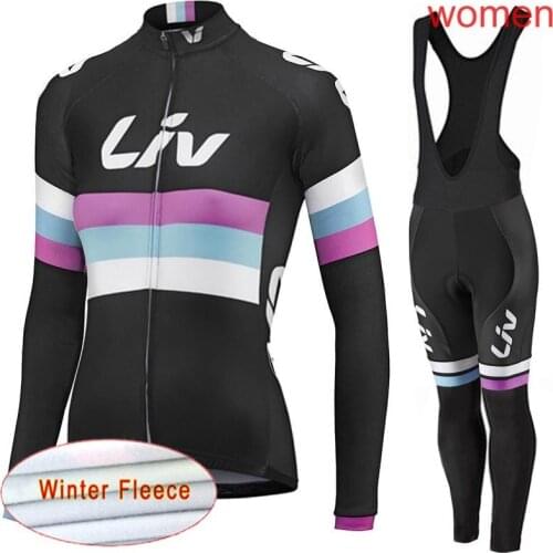 2018 Winter Cycling Jersey Mtb Bicycle Clothing Women thermal fleece long sleeve road bike shirt bib pants cycling clothing K24