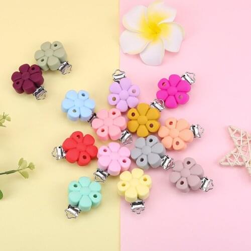 Sunrony 3pcs New Flower Silicone Pacifier Clip Pacifier Chain Holder Soother Nursing Clips BPA Free Pacifier Chain Accessories