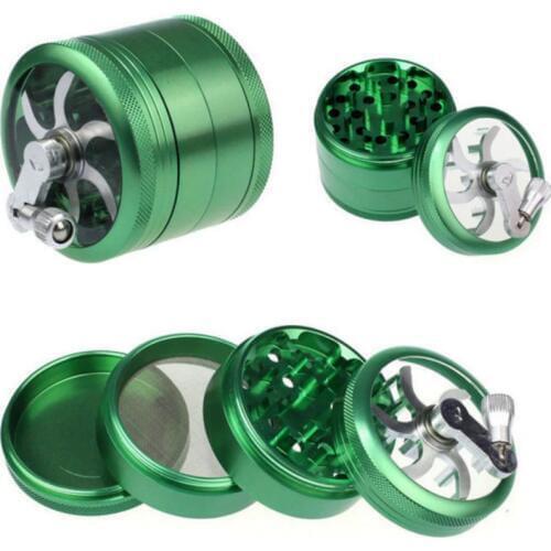 4 Layers Herb Tobacco Spice Weeds Grass Aluminium Grinder Smoke Crusher Hand Crank Muller Mill Pollinator Smoking Accessories