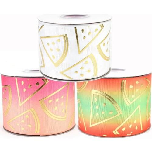 50yards 75mm Gold foil Watermelon Grosgrain Ribbon fruit series For DIY Accessories Welcome Custom printed