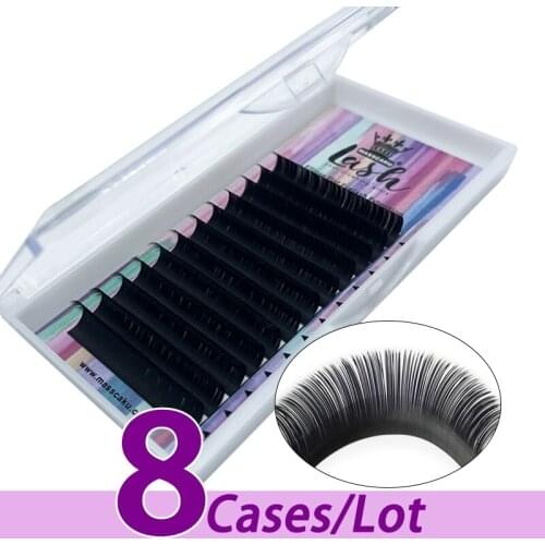 8pcs/lot Eyelash extension 0.15 0.20 volume custom own brand factory price 8-20mm silk mink ellipse flat eyelash extension