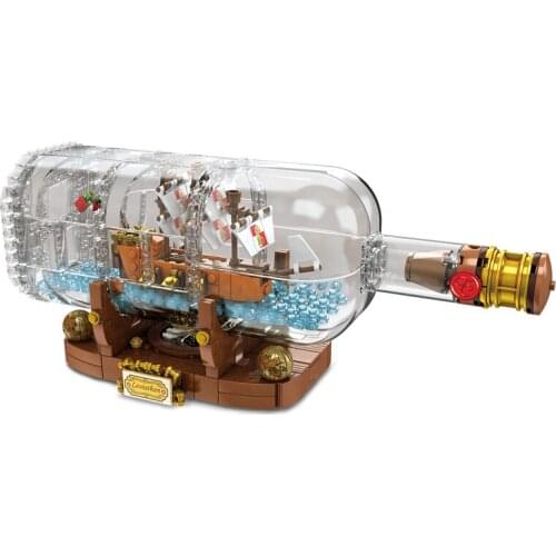 960pcs Ship in a Bottle Building Blocks Brick DIY Toys 21313 Collectible Display Set Model Ship Toys Gift for Kids