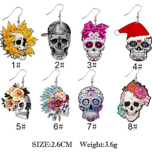 Halloween accessories acrylic flower candy skull cross halloween fear skull ghost earrings