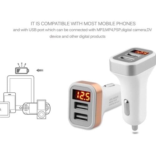 Port USB Adapter Car-charger Double USB for iPhone iPad Samsung Xiaomi Phone Charging cable Car Charger Digital Display