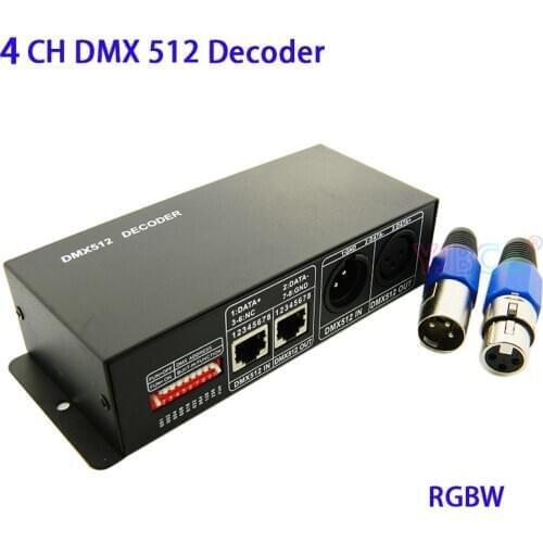 DC 5V 12V 24V RGBW 4CH DMX 512 Decoder led Strip controller DMX to PWM RGBW Light 4 Channel*4A 16A DMX512 decoder dimmer