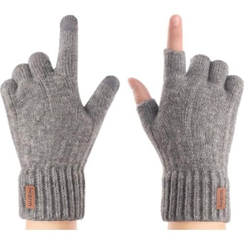 Men Winter Full Finger Touch Screen Thicken Warm Driving Gloves Unisex Knit Wool Elastic Nonslip Fingerless Cycling Mittens E1