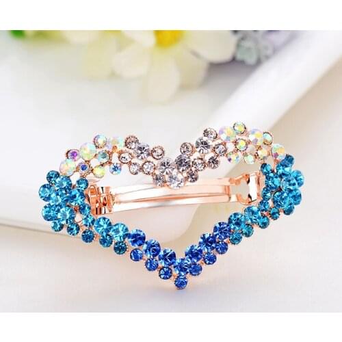 Elegant Heart Shape Hairpin Shiny Crystal Rhinestone Hair Clip Women Girl Sweet Barrettes Christmas Party Wedding Hair Accessory