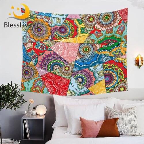 BlessLiving Mandala Tapestry Pink Boho Wall Carpet Flowers Patchwork Wall Hanging for Adults Girls Room Colorful Tapestry Tapiz