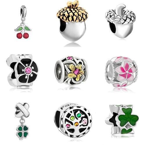 Slide charm free shipping DIY beads Acorn flower plant charm beads fit Pandora bracelet necklace