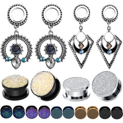 Hot Sale Pair Stainless Steel Ear Gauges Tunnels Stretchers Plugs and Tunnels Helix Dangle Ear Plug Woman Piercing Body jewelry