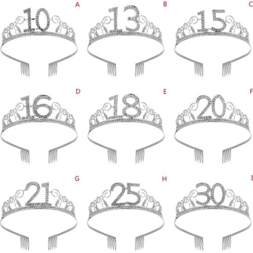 30 40 50 Birthday Party Decorations Adult Crystal Rhinestone Tiara Princess Crown Hairbands Accessories Happy 30 Year Decoration