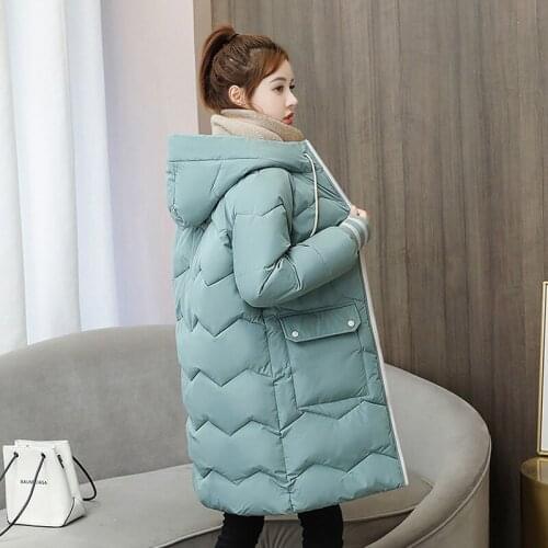 Womens Winter Long Parkas Oversized Solid Casual Female Jacket Hooded Loose Stand Collar Plus Size Cotton Padded Thick Outwear