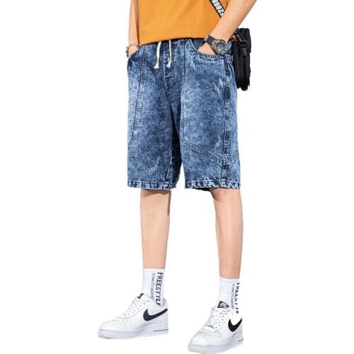 Summer Mens Jeans Short Fashion Casual Slim Fit Elastic Denim Shorts Harem Pants