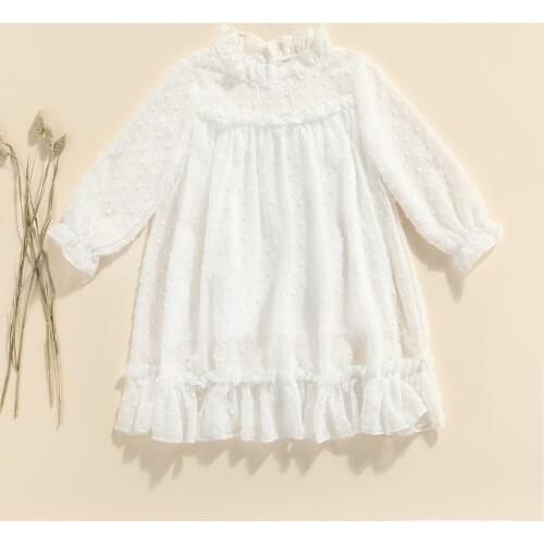 Girls Sweet Long Sleeve/Sleeveless Dress Fashion Solid Color Jacquard Ruffle Lace A-line Princess Dress