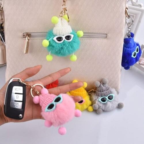 Mini Rex Rabbit Fur Keychain Fluffy Key Chains Trinkets Pom Pom Keychain Trinket Pompons Keychains