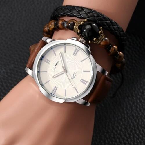 Fashion Men Bracelet Watch Set White Chic Minimalist Quartz Dial Clock 2 Mens Bangles Birthday Gift Set for Boyfriend Husband