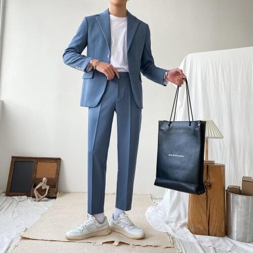 2021 Mens Wear Two-piece Set Korean Style Thin Suit Coats Male Loose Casual Suit Pants Solid Color Suit Male Blazer Sets W448