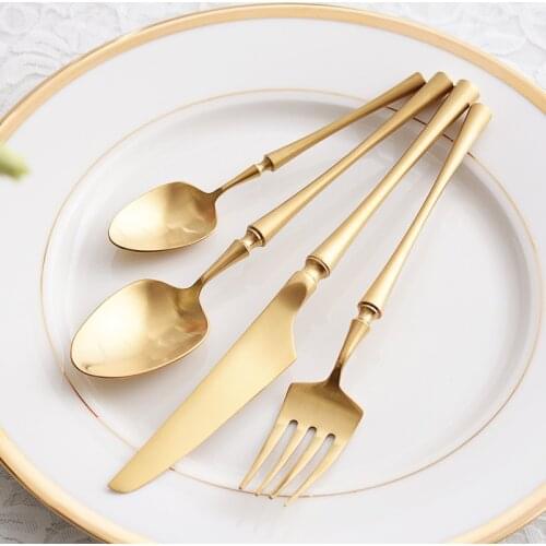 Golden Matte Tableware Silverware Set Spoon and Fork 18/10 Resuable Stainless Steel Cutlery Sets Disherwasher Safe Flatware