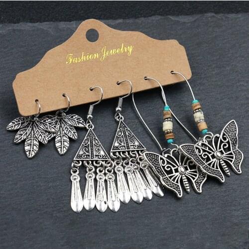 Ethnic Silver Color Ladies Earrings Flower&Leaf Earrings Set Femmes Pendientes Statement Gypsy Jewelry Earring Hangers