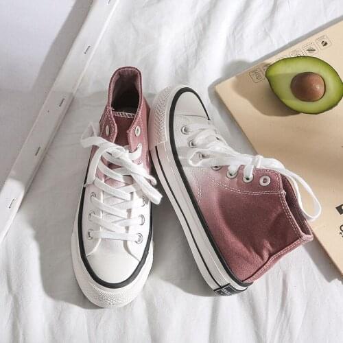 2021 spring new gradient canvas shoes female Korean high-top womens shoes student board shoes trend