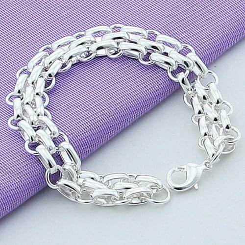 New Arrival 925 Silver Jewelry Three Row Round Charm Bracelet Bangle Trendy Jewelry for Woman Gift